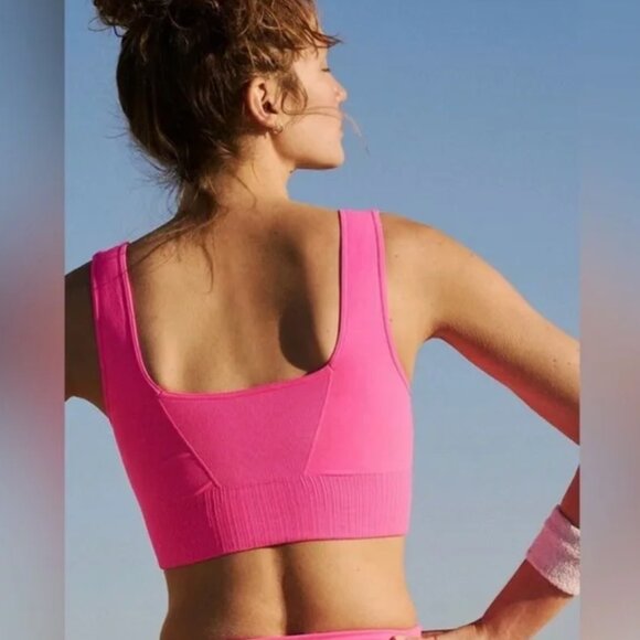 Free People Movement Good Karma Square Neck Sports Bra Hot Pink M / L - Picture 2 of 6